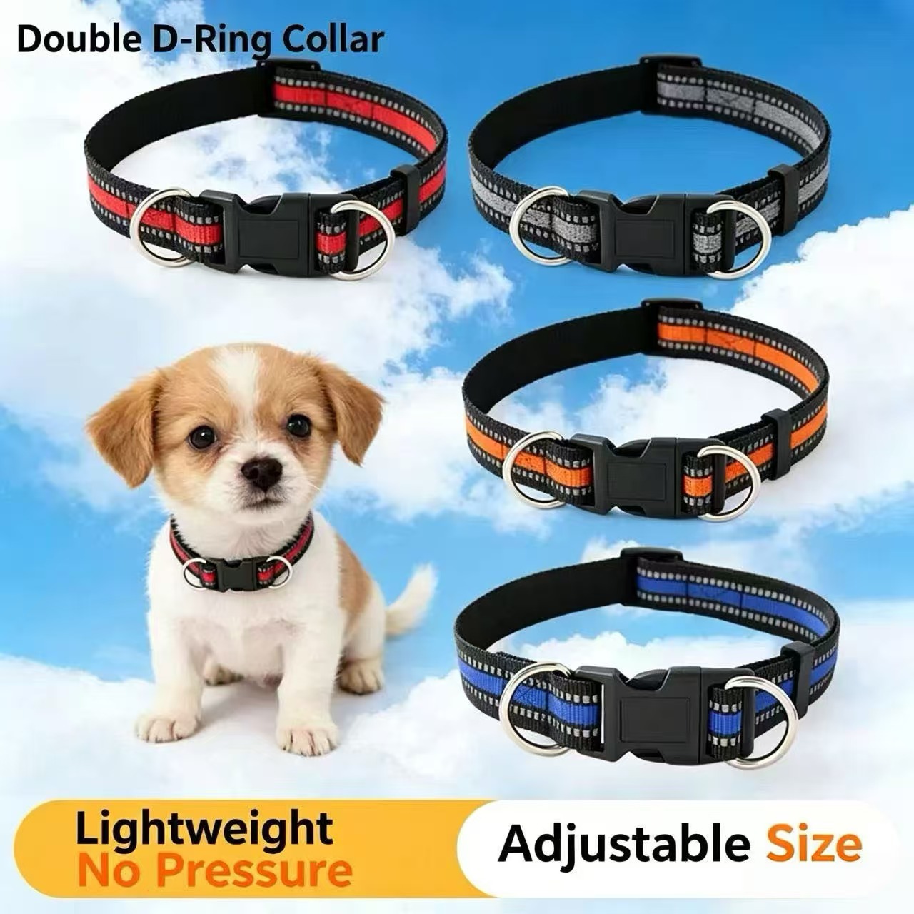 Heavy Equipment Cat - Kalung Anjing Reflektif Double D-Ring, Tahan